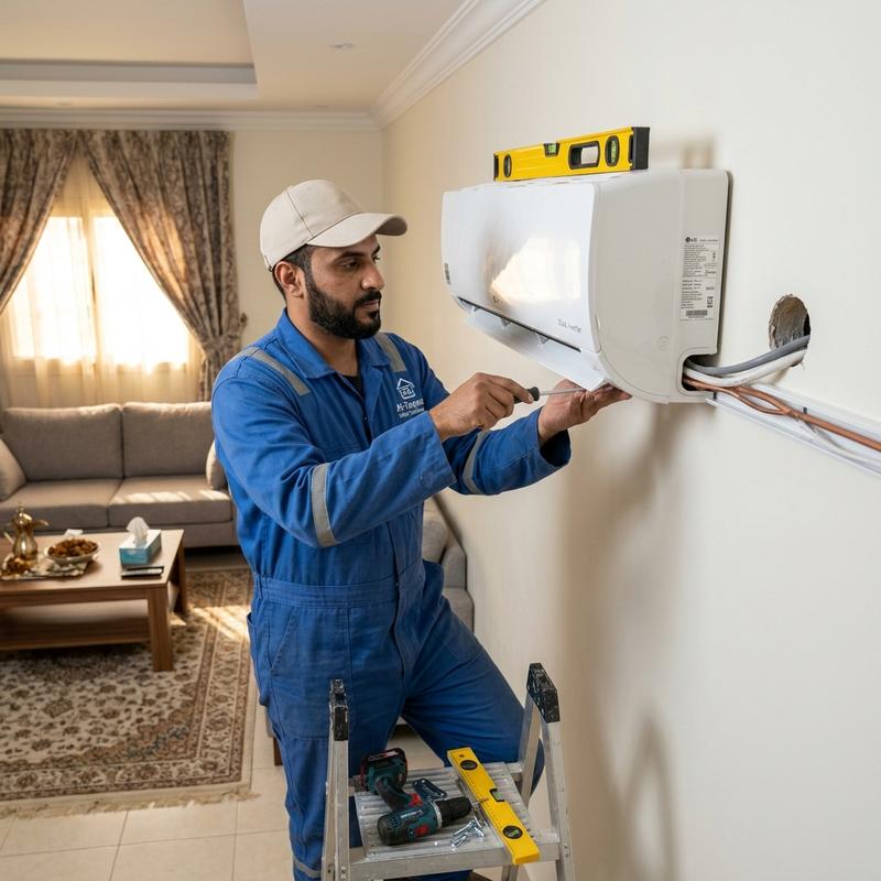 Professional installation of a new split AC indoor wall unit in Hail villa